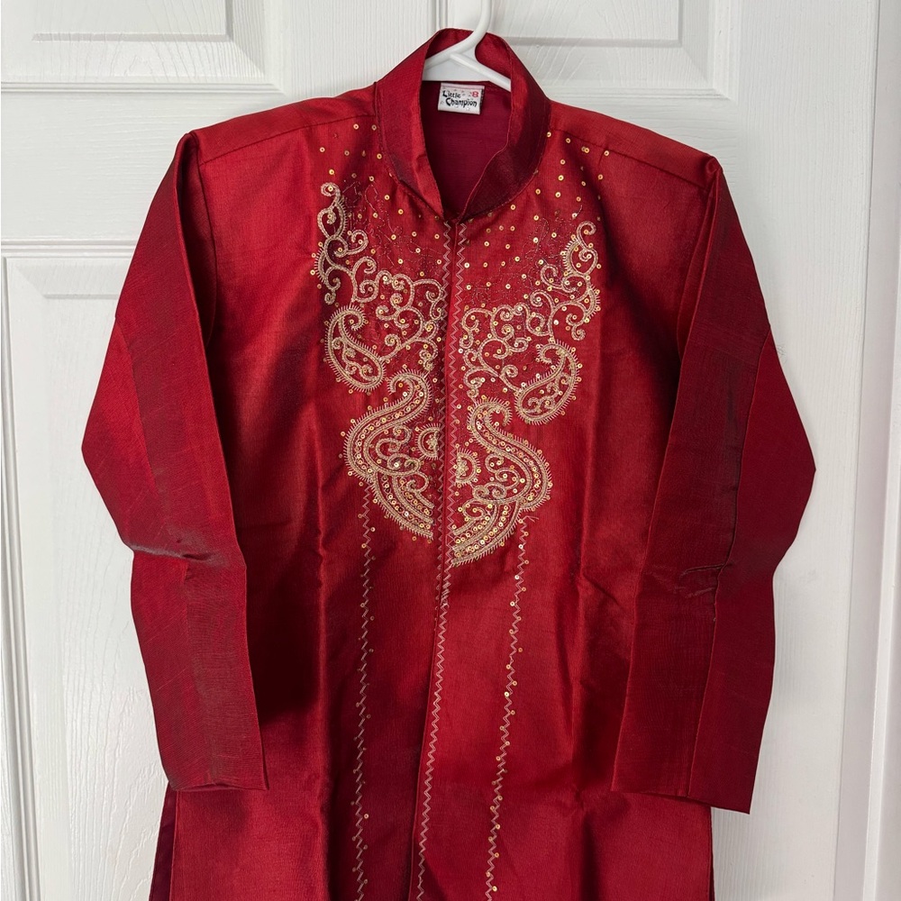 Elegant Red Kids Jacket with Gold Embroidery